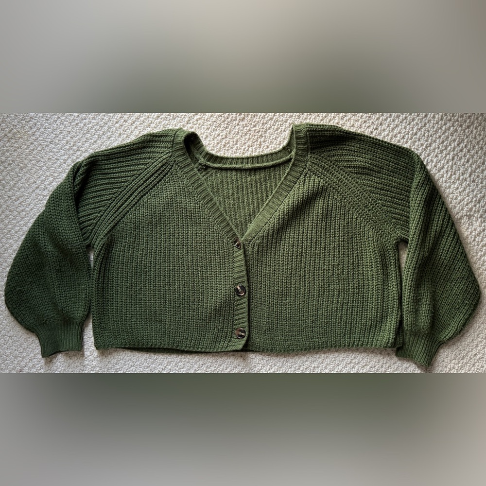 Cropped Green Cardigan